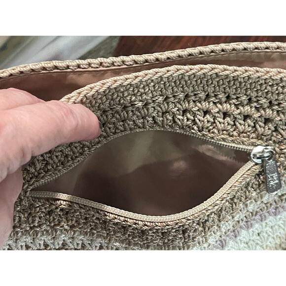 The Sak Originals Crochet Shoulder Bag Striped Tan Cream &‎ Purple - Unique Find - Picture 6 of 14